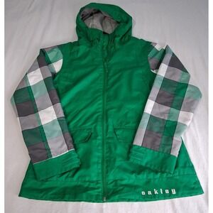 OAKLEY Women's Hooded Snowboarding jackets Small Loose Fit Emerald‎ Green Plaid